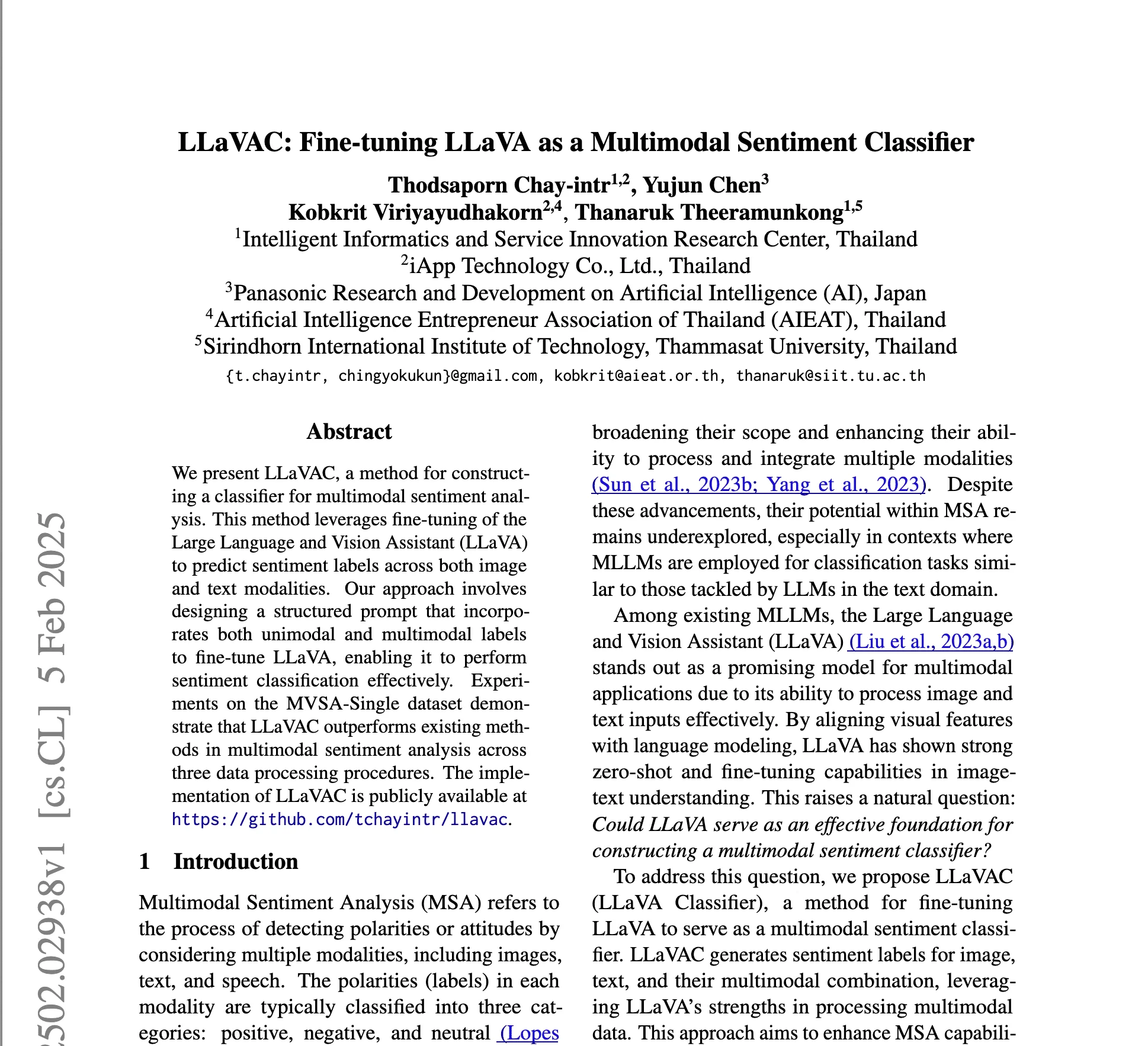 LLaVAC: Fine-tuning LLaVA as a Multimodal Sentiment Classifier
