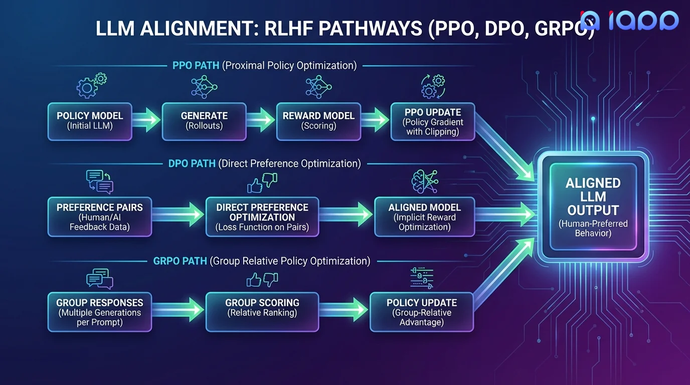 RLHF DPO GRPO PPO Process Diagram
