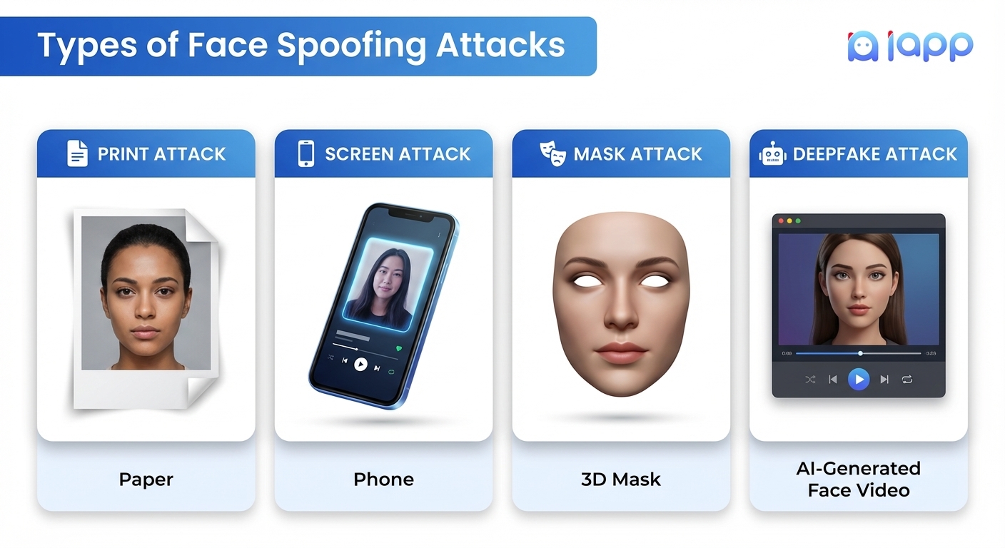 ประเภทของการโจมตี Face Spoofing - Print Attack, Screen Attack, Mask Attack และ Deepfake Attack