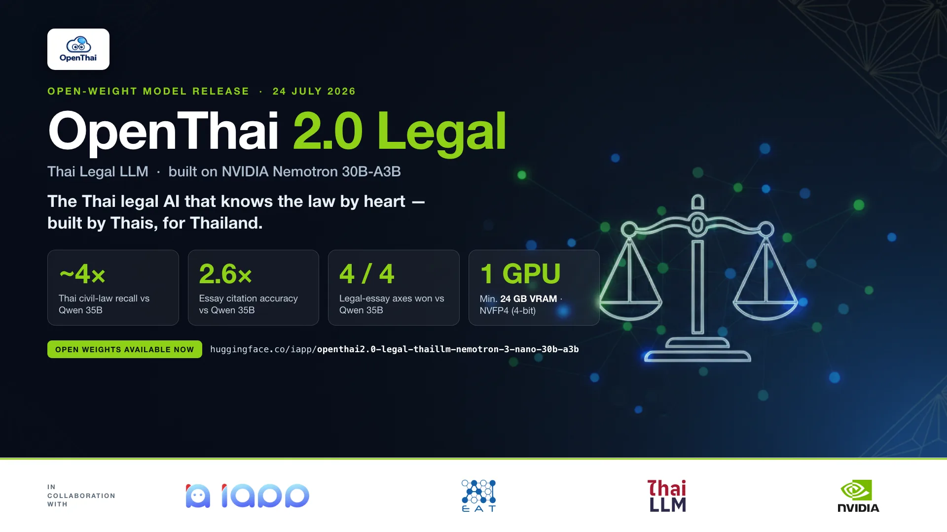 OpenThai 2.0 Legal — 开放权重泰语法律大模型，2026 年 7 月 24 日发布